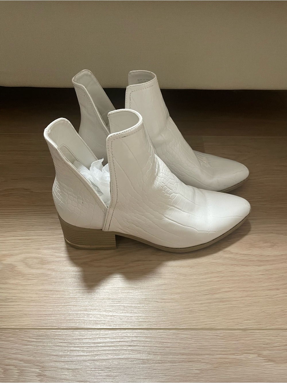 Call It Spring White Croc-Embossed Cutout Ankle Booties